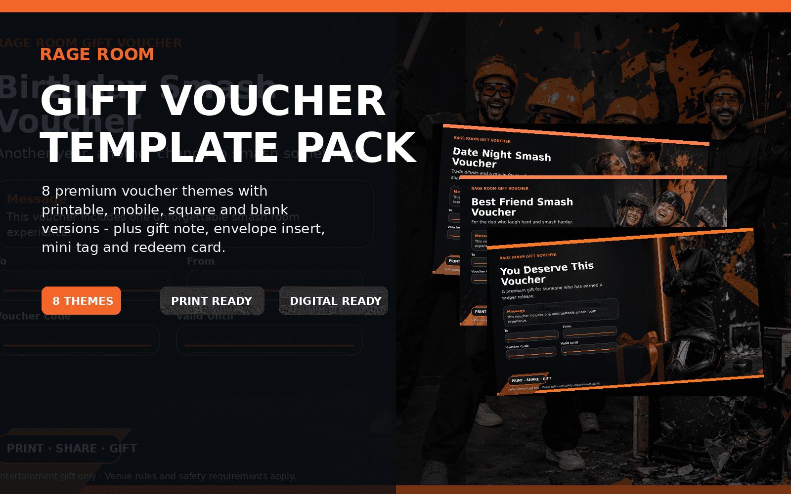 Rage Room Gift Voucher Template Pack